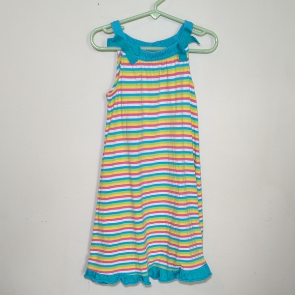 J Khaki Colorful Striped Sundress with Bows 100% Cotton Girls Size 4 - Picture 1 of 3